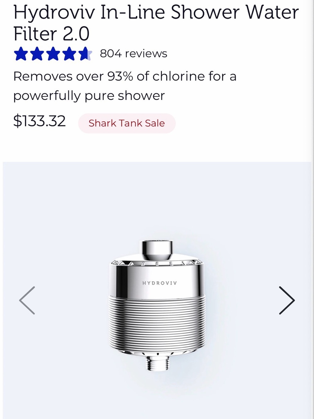 Hydroviv In-Line Shower Water Filter - Silver